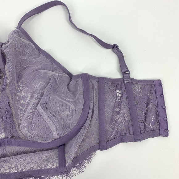 Victoria's Secret Bra Very Sexy Unlined Plunge Purple Floral Lace - Picture 12 of 12